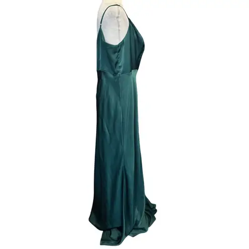 Birdy Grey Satin Maxi Dress – 1X – Emerald Green Formal Gown Holiday Party