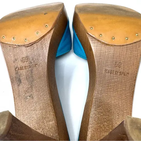 YSL YVES SAINT LAURENT turquoise leather heel slides, made in Spain, size 39