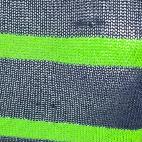 Chris & Carol Open Knit Dolman Short Sleeve Green Stripe Sweater Navy Blue S