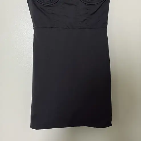 Lulus Perfected Aesthetic Black Satin Ruffled Bustier Mini Dress Size S