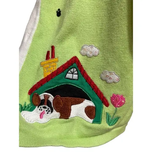 Bobbie Bell Bright Green Dog Novelty Cardigan Sz M St Bernard & Spaniel in Dogho Size M