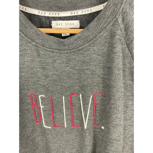 Rae Dunn  Believe Embroidered Grey Sweatshirt Size Large