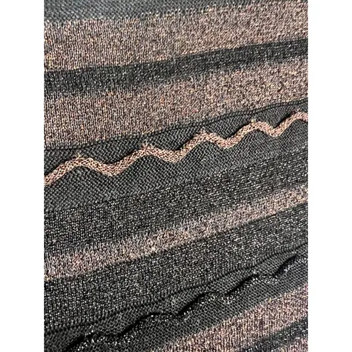 Peruvian Connection Black Gold Metallic Zig Zag Knit Cap Sleeve Mini Dress Small