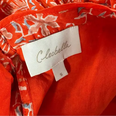 Cleobella Blair Tassel-Cuff Ruffle Short Sleeve Mini Dress Floral Orange Small S