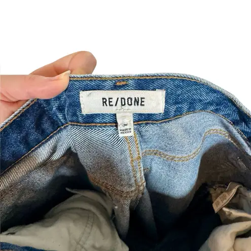 RE/DONE 70s Stovepipe High Rise Straight Leg Jeans Worn Rich Indigo Distressed