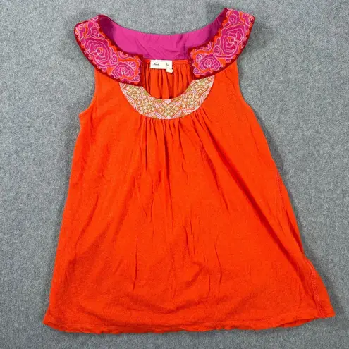 Meadow Rue Anthropologie Embroidered Collar Tunic Top Women's Small Orange Pink