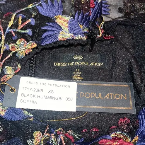 Dress the Population Sophia Hummingbird Embroidered Sheer Illusion Dress XS