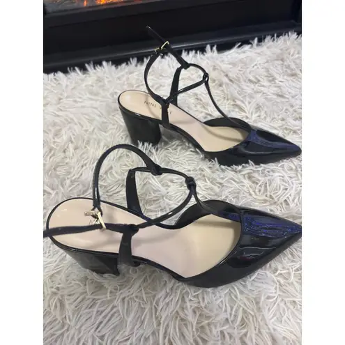 Nine West  Black Patent Leather Pointed Toe T Strap Block Heels Women Sz 9M NWOT