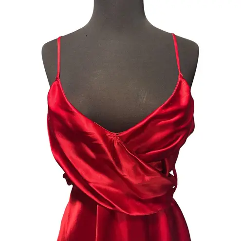 Boston Proper Red Silk Faux Wrap Plunging V Top Empire Waist Self Belt Sz 10