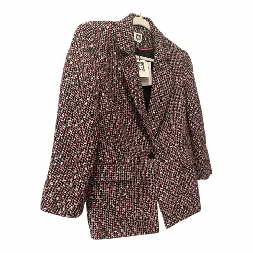 Anne Klein  Tweed Blazer Jacket – Black Pink Ivory size large NEW