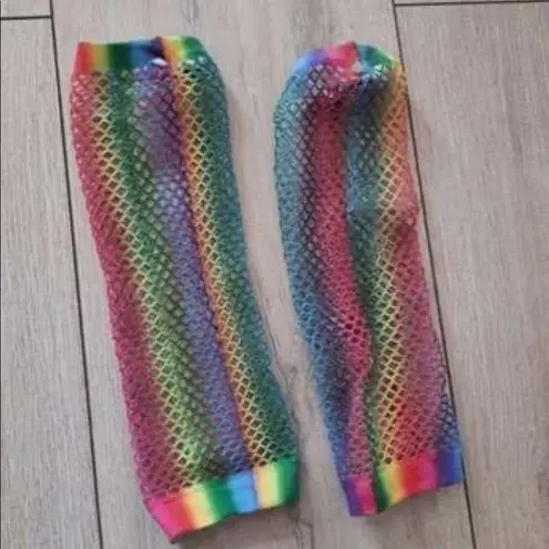 Rainbow Fishnet Fingerless Gloves New