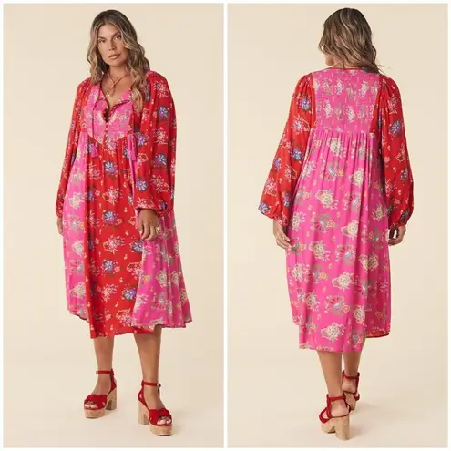 💕SPELL & THE GYPSY💕 Solstice Boho Midi Dress ~ Salsa Rose Large Red