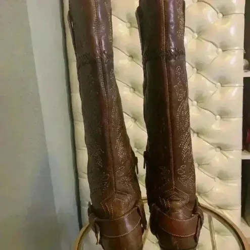 Corral  Whip Stitch Brass Studded 15" Tall Knee-High Harness Boots Sz 8.5.