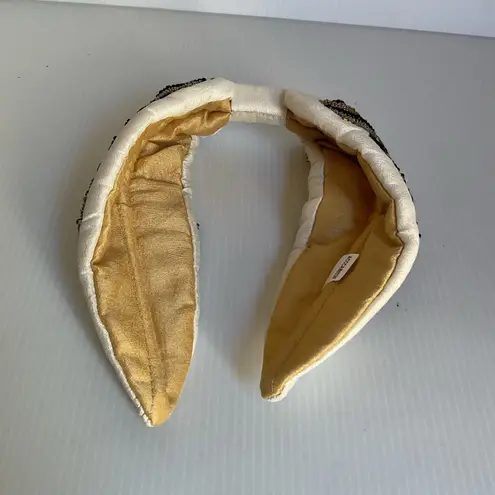 Hand Beaded Mexican Headband Beige Padded Turban Style Embroidered Boho NWT Gold