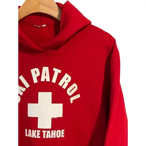 Port Authority Ski Patrol Lake Tahoe Hoodie Womens Size Large Red White Print Pull Over Pocket