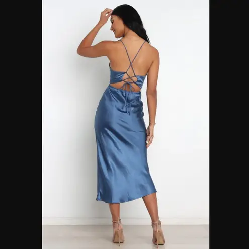 Petal and Pup Kamiya Blue Satin Strappy Back Maxi Dress 10