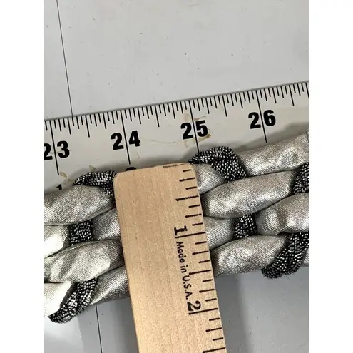 Vintage Statement Belt Womens Bow Silver Tone Braided Waist Metallic 80s