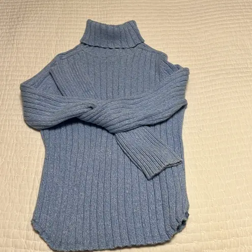 American Eagle  Blue Burnout Yarn Wide Ribbed Turtleneck Sweater Medium Excellent