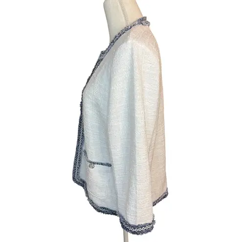 Alfred Dunner white navy fringe blazer jacket preppy professional neutral