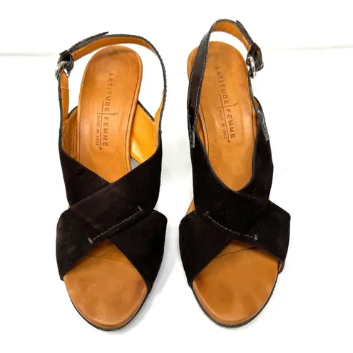 LATITUDE FEMME, brown suede sandals, made in Italy, size large 39