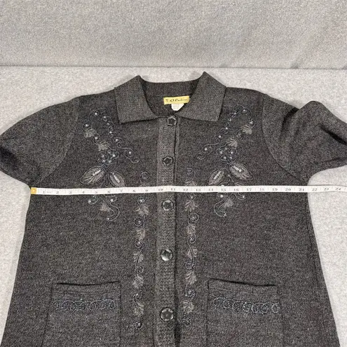 Vintage T.C. Fashion Women's Gray Beaded Embroidered Cardigan Sweater Size M Size M