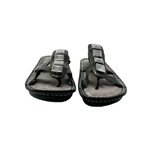 Alegria Pisa Chrome Patent Leather Sandals Silver Gray Size 38