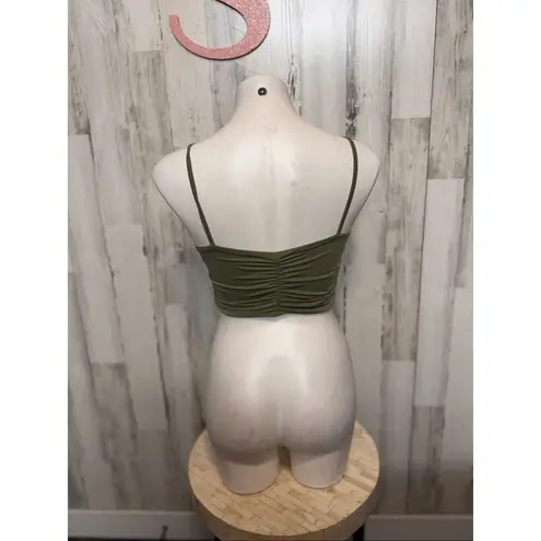 Olive Green Ruched Crop Top & Skirt Set Size Small 2