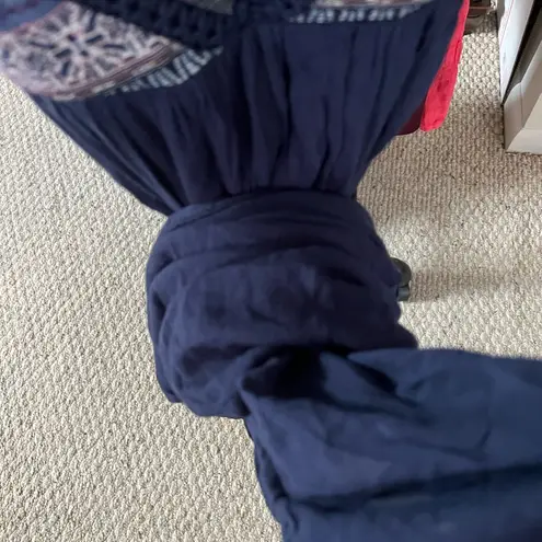 Doe & Rae Blue Maxi Dress XS Tribal Print Overlay Boho