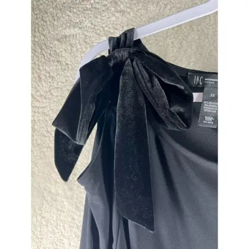 INC Womens Tops Size 3X Black Stretch Jersey Knit Velvet Bow Cold Should… Black