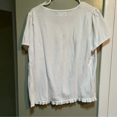 Sag Harbor Short Sleeve Faux Button Cardigan Top White Ruffle L