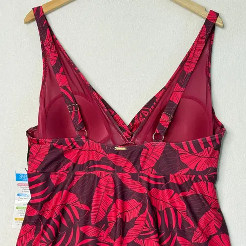 Slim Fit One Piece Tropical Swimwear Size 1X Red