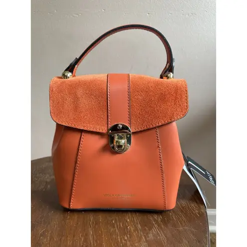 NWT Viola Castellani Papaya Orange Leather Handbag Purse Backpack Convertible