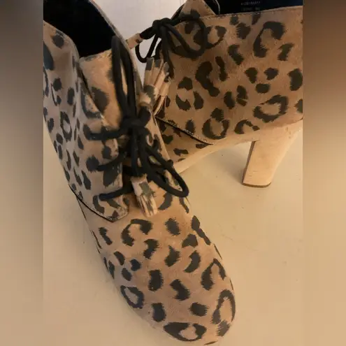 Rebecca Taylor women leopard print suede platform heel boots size 9