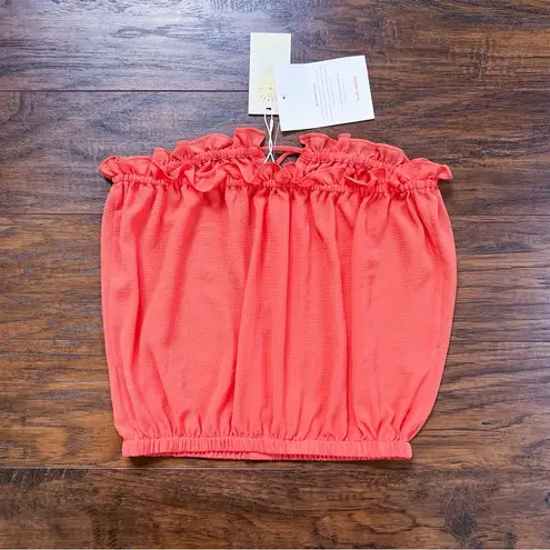 Ramy Brook • Mika Cover-Up Top crop strapless chiffon Coral peach tube blouson