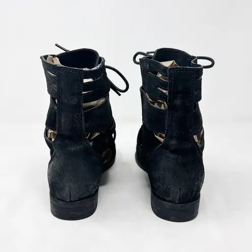 Jeffrey Campbell [] Black Slashed Nubuck Leather Lace Up Combat Boots Size 6.5