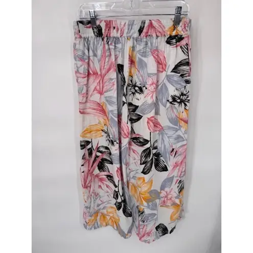 C&C California Tropical Beachy Pants Womens Medium White Linen Pockets Wide Le