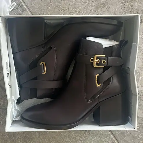 See By Chloe See by Chloé Dark Brown Calf Averi Block Heel Leather Bootie, Size 41 w/DustBag
