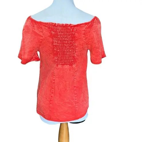 Project Social T  Los Angeles Short Sleeve Smocked Top Blouse Women S Red Orange