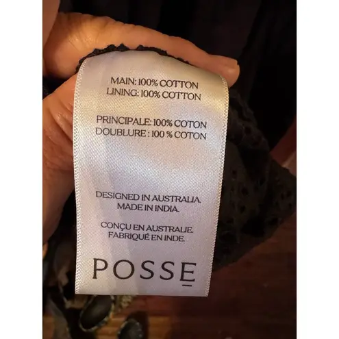 Posse Square Neckline Long Sundress w/ pockets Classic traditional eyelet Black Size XL