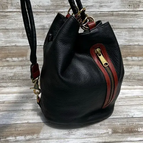 VTG Leather Bucket Purse Pattie Jarrell Black Convertible Sling Western 90s Boho