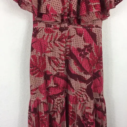 NWT Johanne Ortiz X H&M Maxi Dress XS Floral Eyelet Embroidered Ruffle Pink
