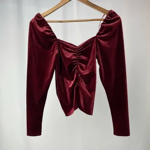NWT BB Dakota by Steve Madden Velvet Ruched Top In Wine Size Extra Small Red