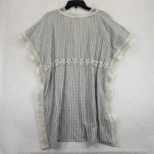 J.Crew  Beachwear XS/S Striped Crochet Trim Tunic Cover-Up‎ Dress Blue White