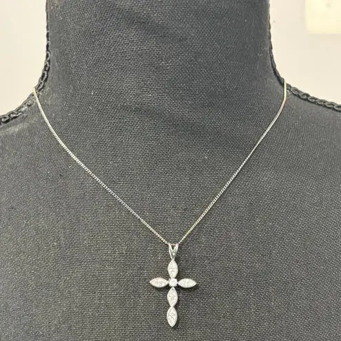 Charter Club NIB Holy Cross Necklace & Earrings Set - Silver Tone Cubic Zirconia