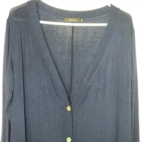 YALA LESLIE LONG SLEEVE OVERSIZE BAMBOO CARDIGAN SLOUCH POCKETS BLUE WOMEN S/M