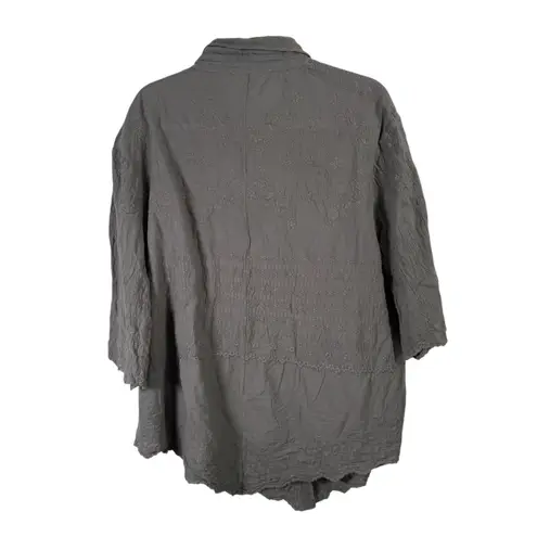 Solitaire Floral Embroidered Button Up Blouse Green Boho Womens Plus 2x