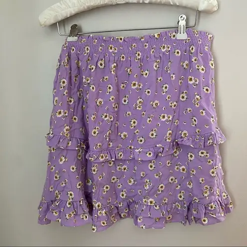 Abound  Skirt Mini Purple Floral Ruffle Stretch Smocked Waist Josie