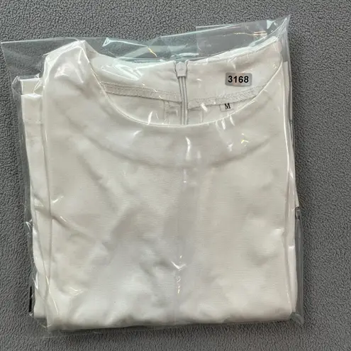 White Sheath Dress Cap Sleeve Back Zipper Pockets Size M Classic Knee Lenght Size M