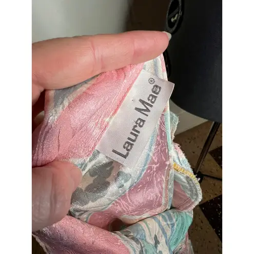 shirt button down short sleeve satin pastel pink green shoulder pads Size XL