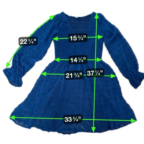 BTFBM Navy Swiss Dot Smocked Dress M Blue Size M